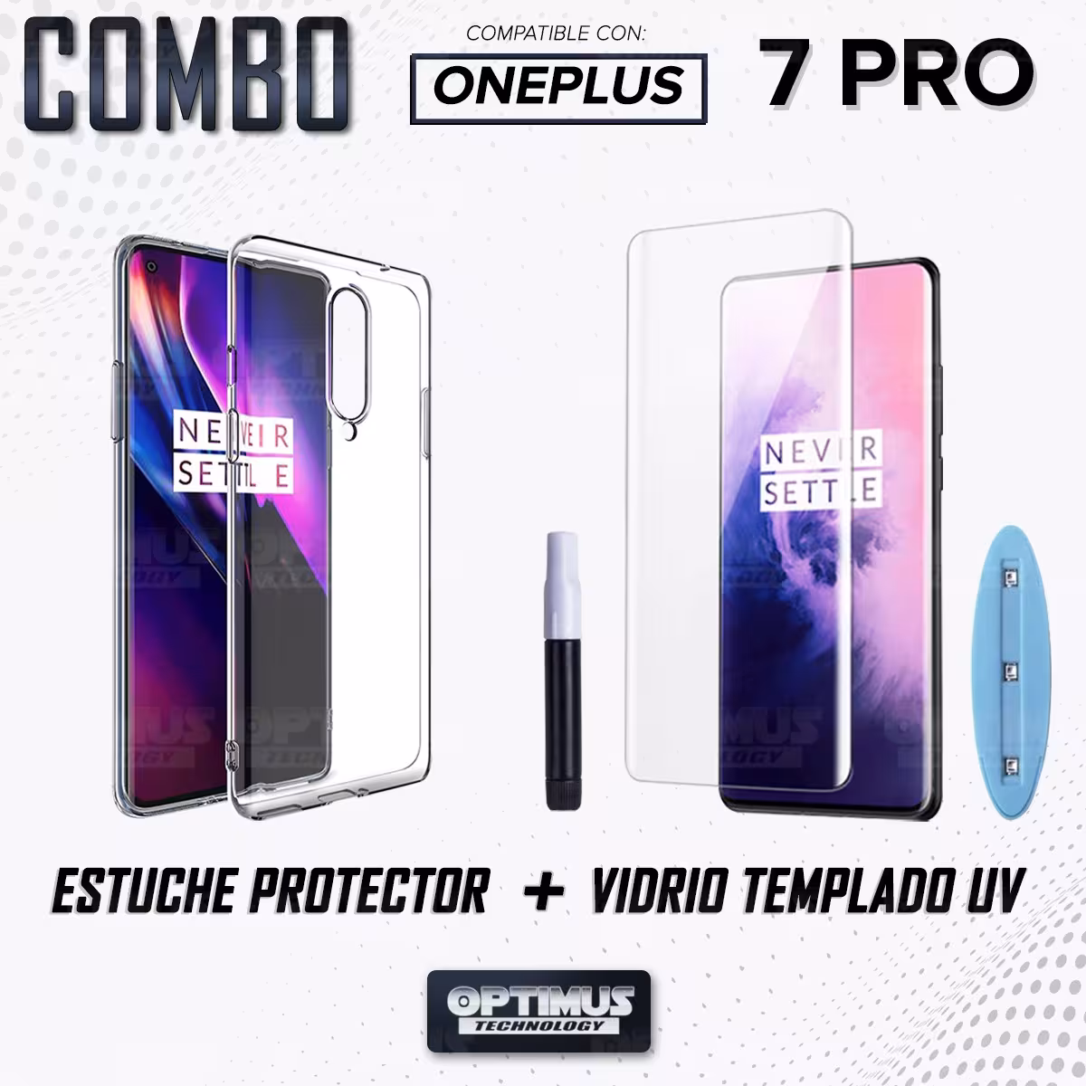 Kit Vidrio UV templado liquido y Estuche Case Forro Protector para Celular Oneplus 7 Pro
