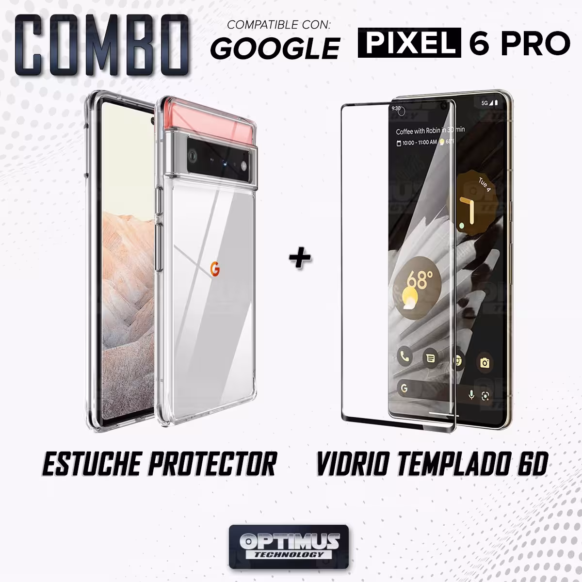 Kit Vidrio templado curvo 6D y Estuche Case Forro Protector para celular Google Pixel 6 Pro