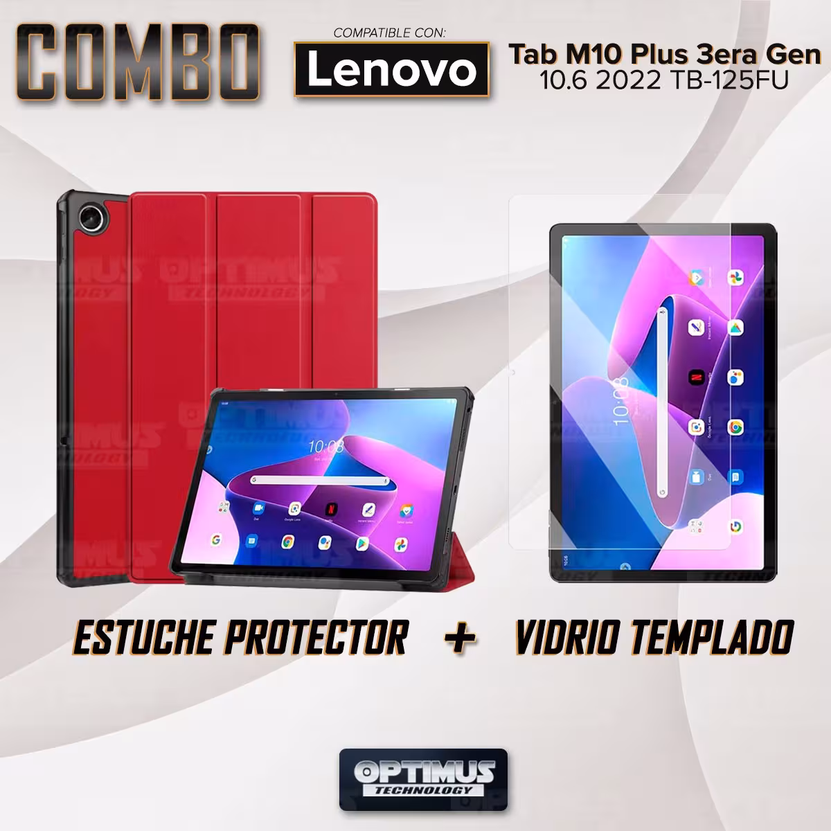 Kit Vidrio Cristal Templado Y Estuche Case Protector para Tablet Lenovo Tab M10 Plus 3era Gen 10.6 2022 TB-125FU / TB-128F