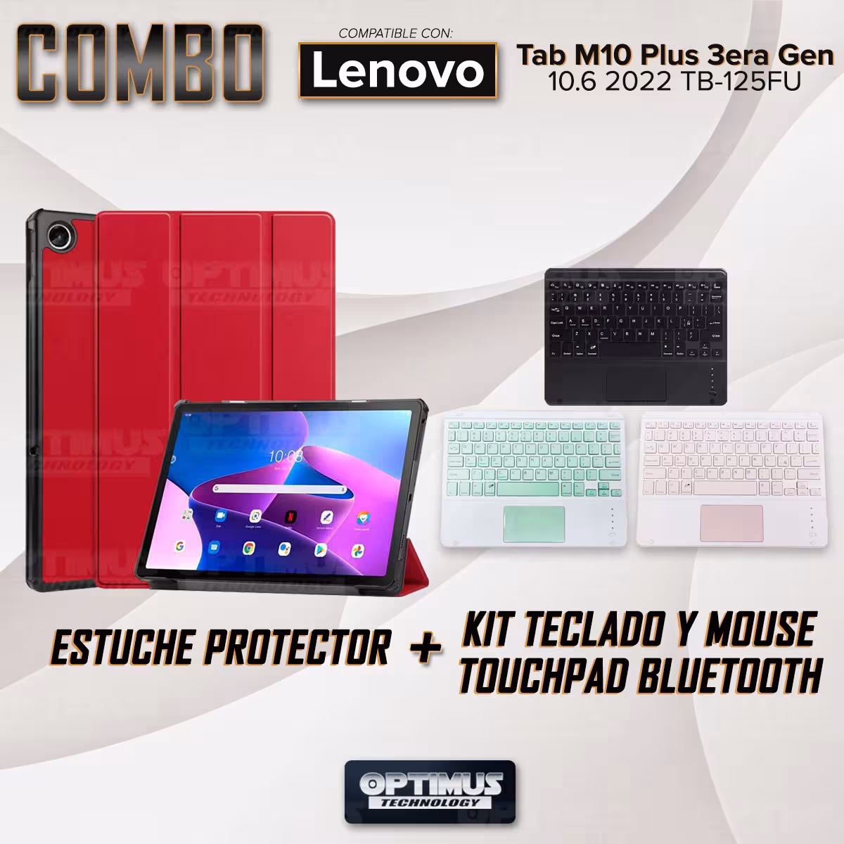 Kit Case Folio Protector + Teclado Mouse Touchpad Bluetooth para Tablet Lenovo Tab M10 Plus 3era Gen 10.6 2022 TB-125FU