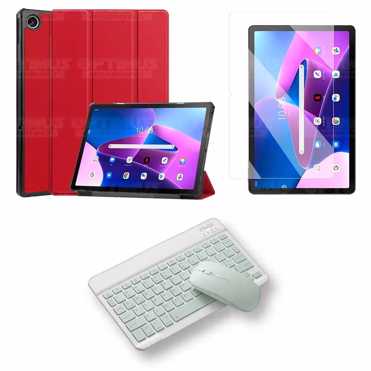 Kit Vidrio templado + Case Protector + Teclado y Mouse Bluetooth Tablet Lenovo Tab M10 Plus 3era Gen 10.6 2022 TB-125FU