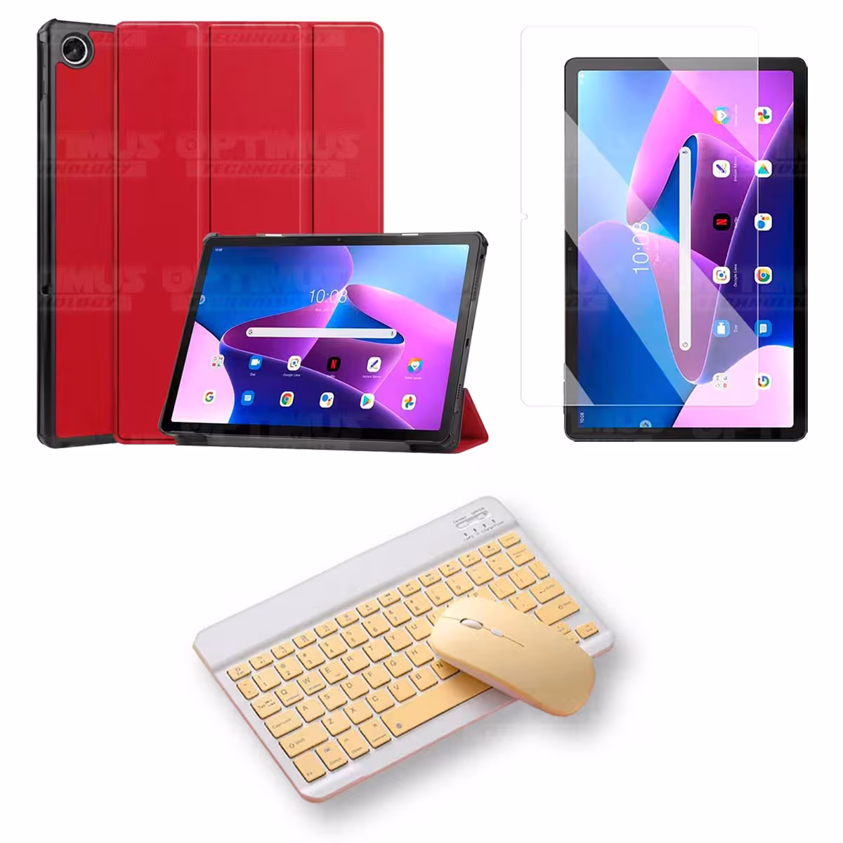 Kit Vidrio templado + Case Protector + Teclado y Mouse Bluetooth Tablet Lenovo Tab M10 Plus 3era Gen 10.6 2022 TB-125FU