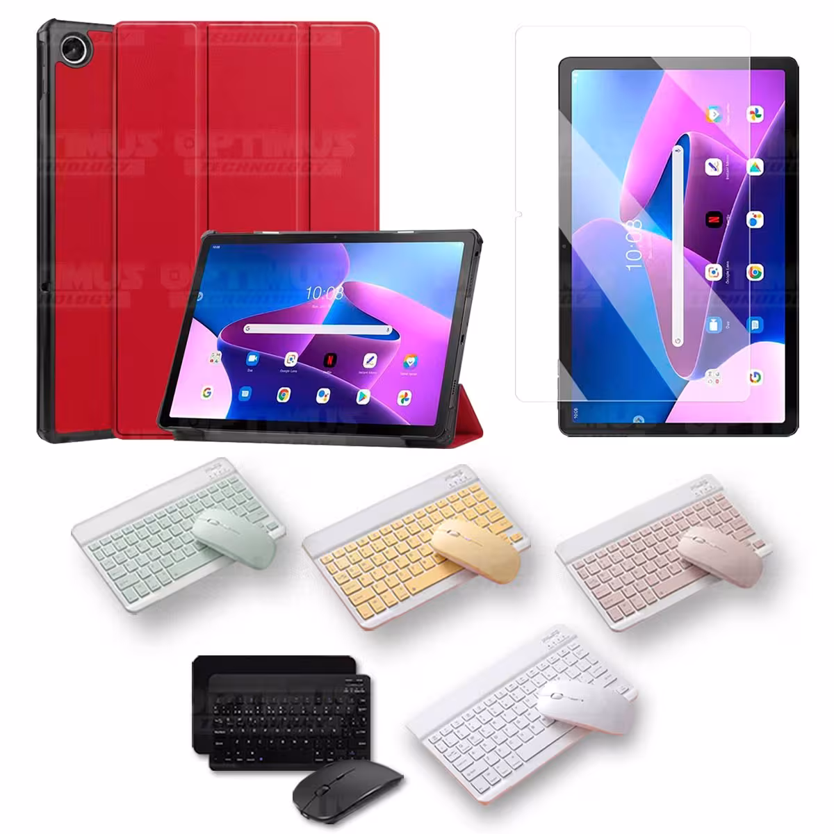 Kit Vidrio templado + Case Protector + Teclado y Mouse Bluetooth Tablet Lenovo Tab M10 Plus 3era Gen 10.6 2022 TB-125FU