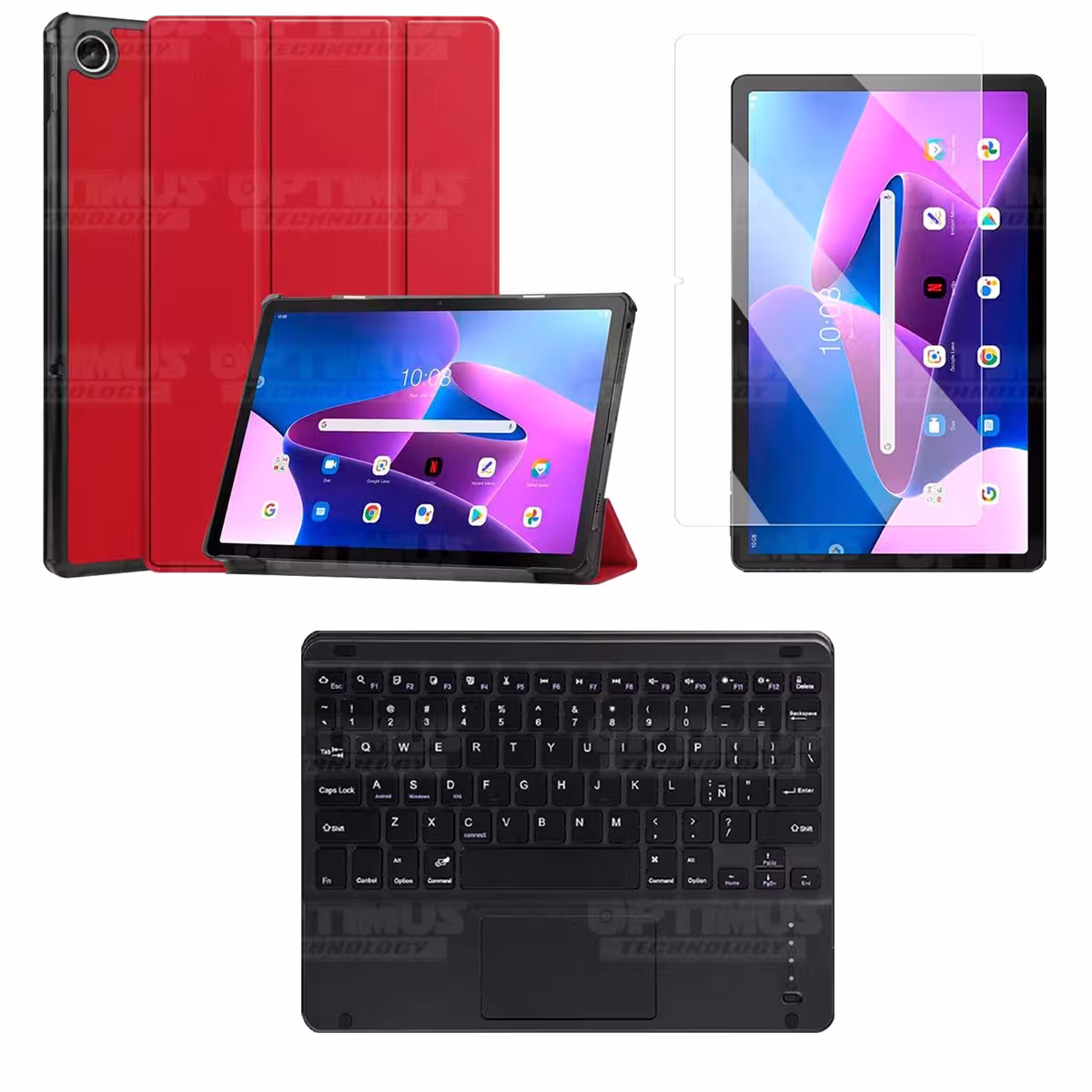Kit Vidrio templado + Case Protector + Teclado Touchpad Bluetooth Tablet Lenovo Tab M10 Plus 3era Gen 10.6 2022 TB-125FU