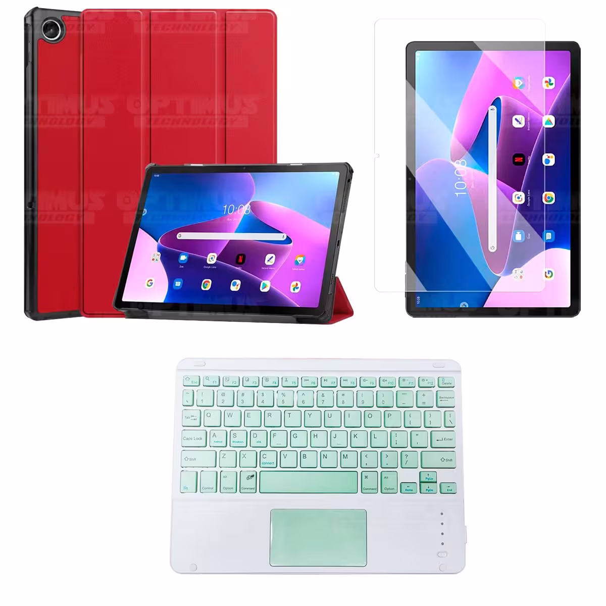 Kit Vidrio templado + Case Protector + Teclado Touchpad Bluetooth Tablet Lenovo Tab M10 Plus 3era Gen 10.6 2022 TB-125FU