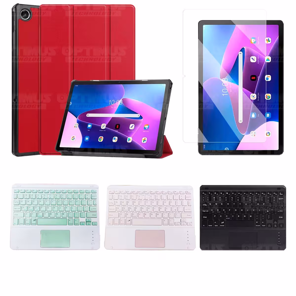 Kit Vidrio templado + Case Protector + Teclado Touchpad Bluetooth Tablet Lenovo Tab M10 Plus 3era Gen 10.6 2022 TB-125FU