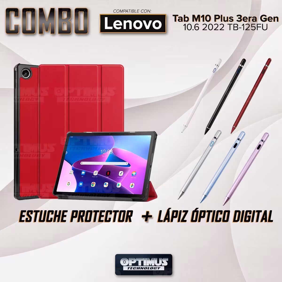 Kit Case Forro Protector + Lápiz Óptico Digital Stylus Pen para Tablet Lenovo Tab M10 Plus 3era Gen 10.6 2022 TB-125FU / TB-128F