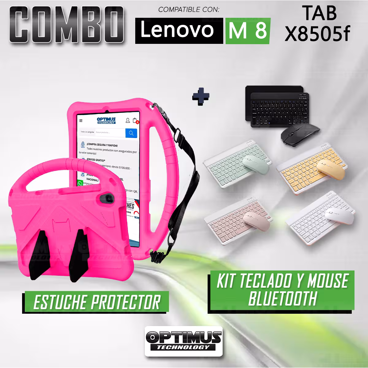 Case Forro Protector con correa + Teclado y Mouse Ratón Bluetooth para Tablet Lenovo M8 X8505f