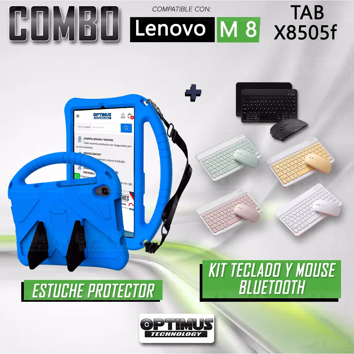 Case Forro Protector con correa + Teclado y Mouse Ratón Bluetooth para Tablet Lenovo M8 X8505f