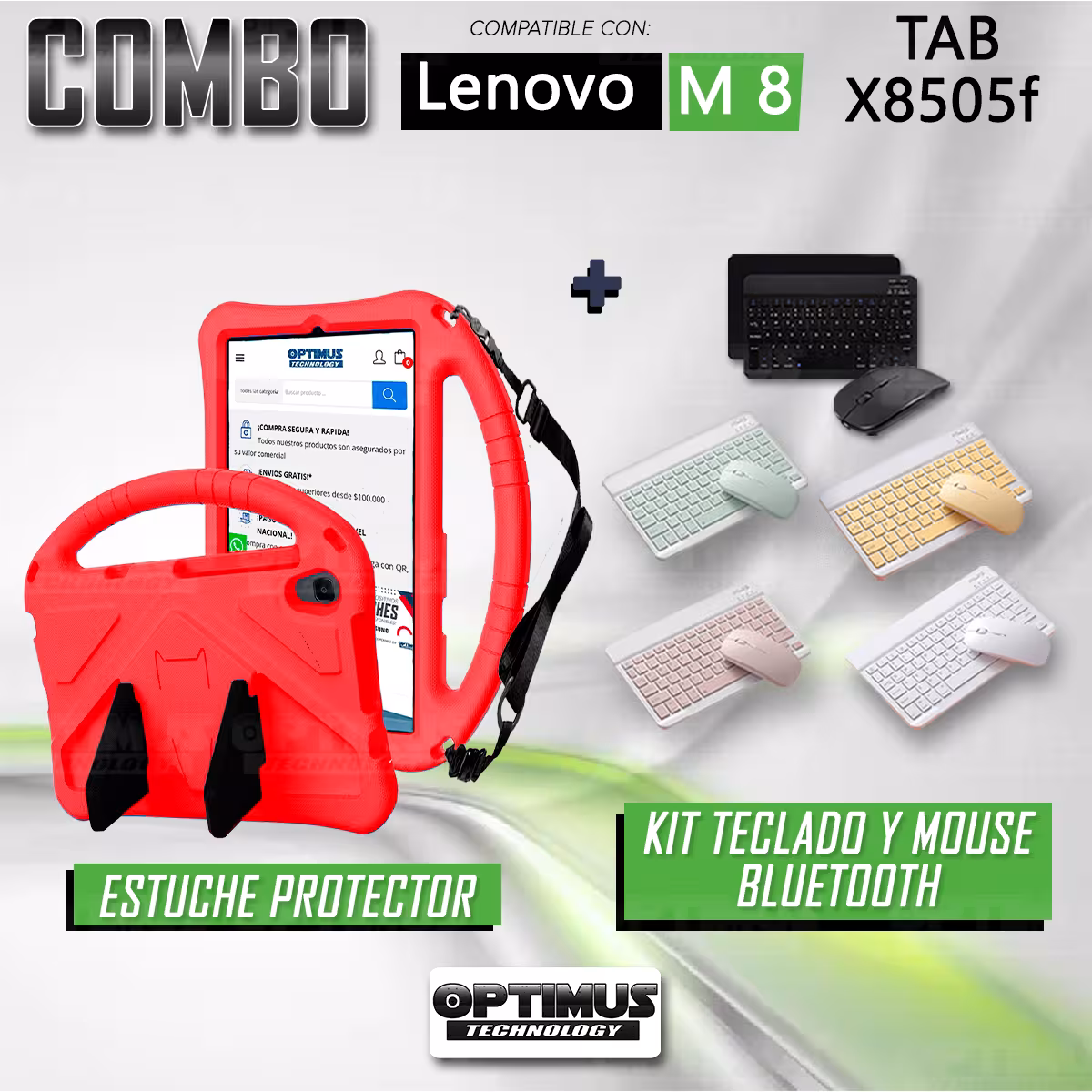 Case Forro Protector con correa + Teclado y Mouse Ratón Bluetooth para Tablet Lenovo M8 X8505f