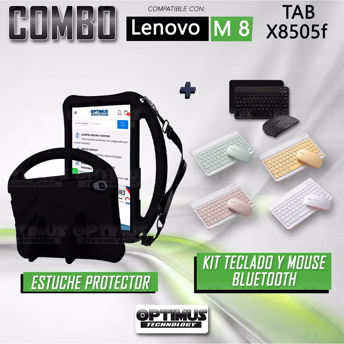 Case Forro Protector con correa + Teclado y Mouse Ratón Bluetooth para Tablet Lenovo M8 X8505f