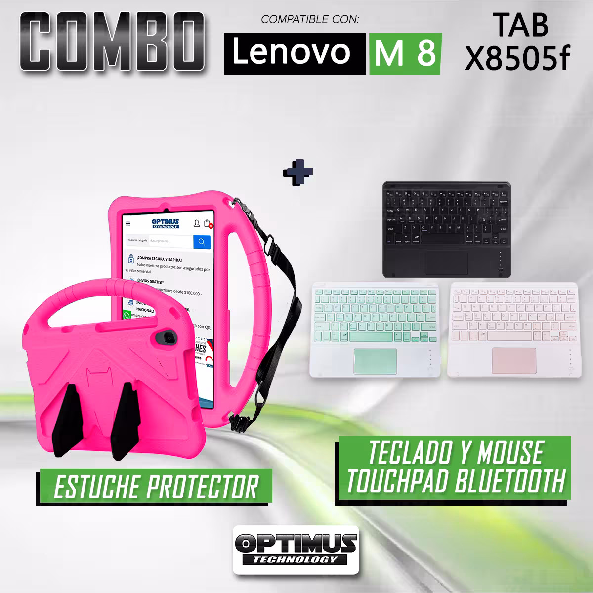 Kit Case Protector con correa + Teclado Mouse Touchpad Bluetooth para Tablet Lenovo M8 X8505f