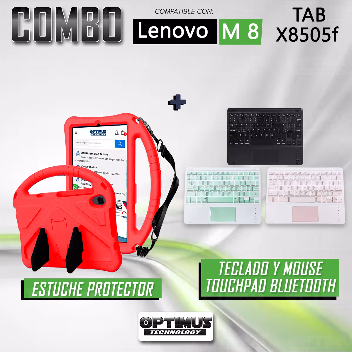Kit Case Protector con correa + Teclado Mouse Touchpad Bluetooth para Tablet Lenovo M8 X8505f