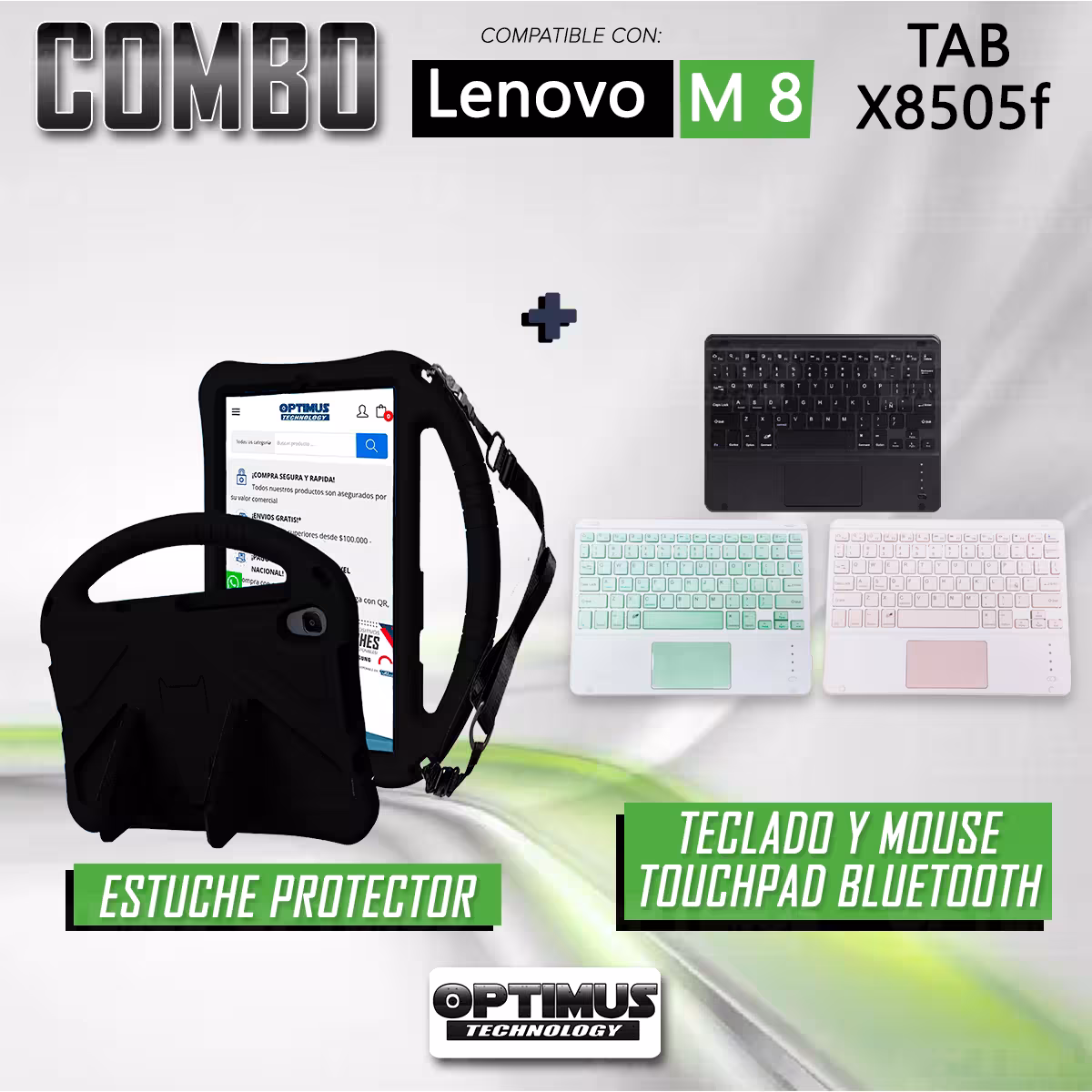Kit Case Protector con correa + Teclado Mouse Touchpad Bluetooth para Tablet Lenovo M8 X8505f