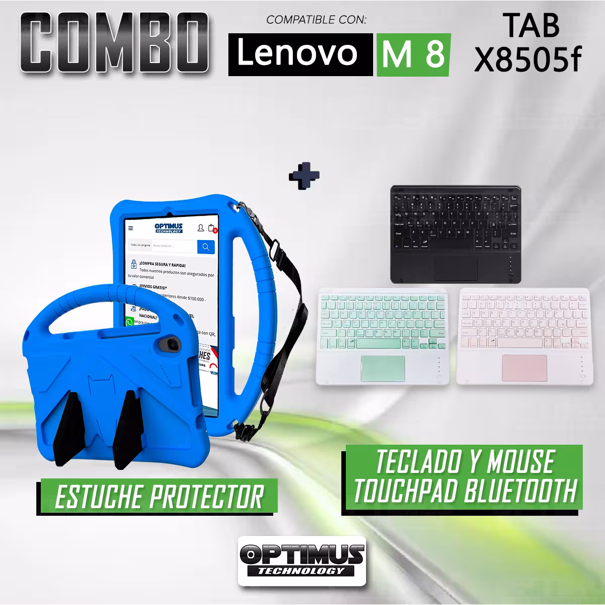 Kit Case Protector con correa + Teclado Mouse Touchpad Bluetooth para Tablet Lenovo M8 X8505f
