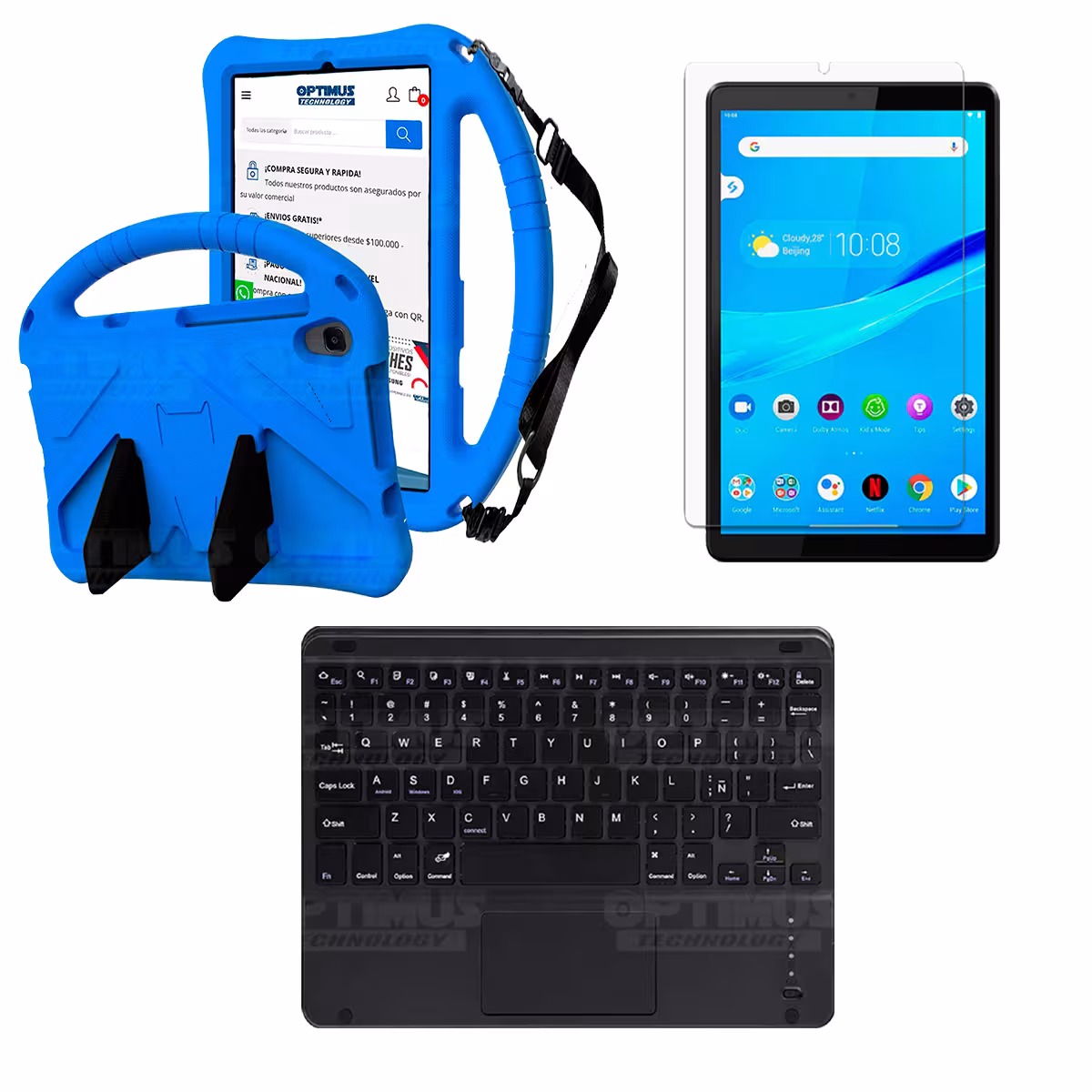 Kit Vidrio templado + Case Protector con correa + Teclado Touchpad Bluetooth Tablet Lenovo M8 X8505f