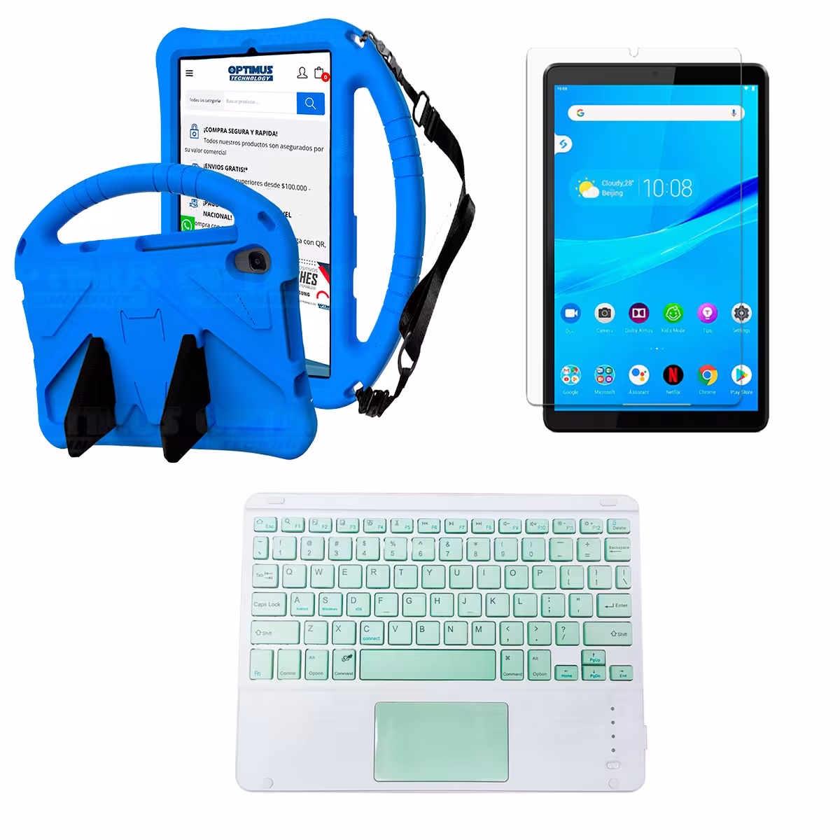 Kit Vidrio templado + Case Protector con correa + Teclado Touchpad Bluetooth Tablet Lenovo M8 X8505f