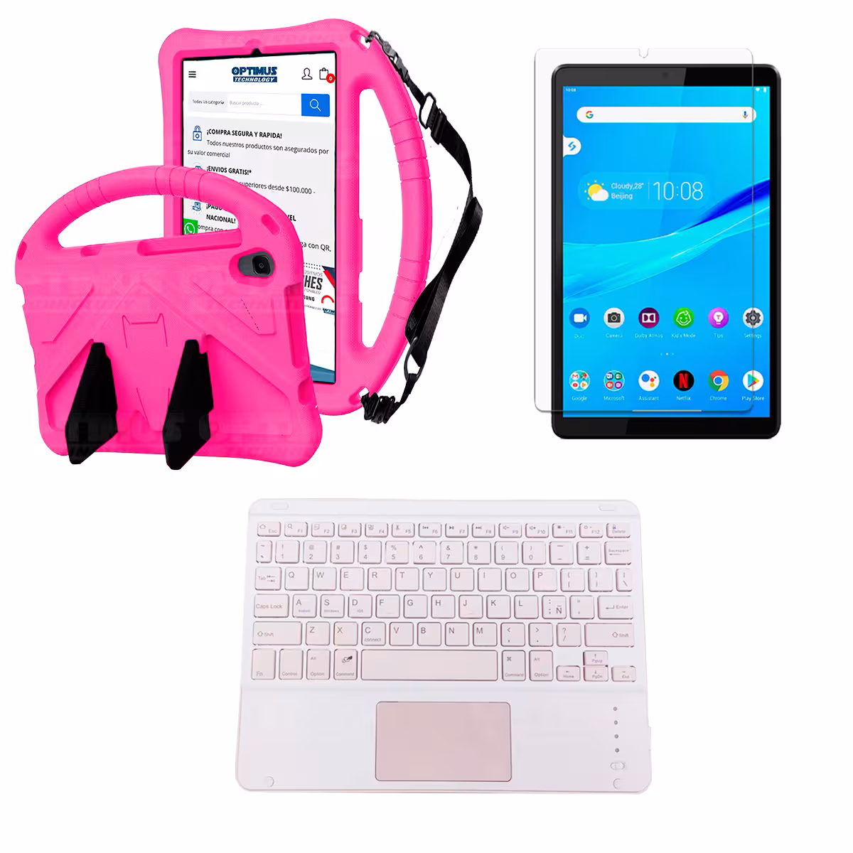 Kit Vidrio templado + Case Protector con correa + Teclado Touchpad Bluetooth Tablet Lenovo M8 X8505f