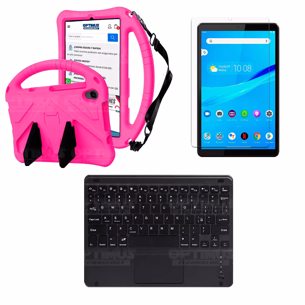 Kit Vidrio templado + Case Protector con correa + Teclado Touchpad Bluetooth Tablet Lenovo M8 X8505f