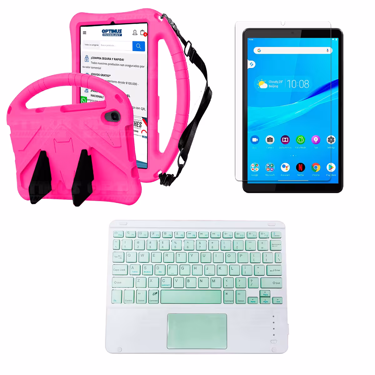 Kit Vidrio templado + Case Protector con correa + Teclado Touchpad Bluetooth Tablet Lenovo M8 X8505f