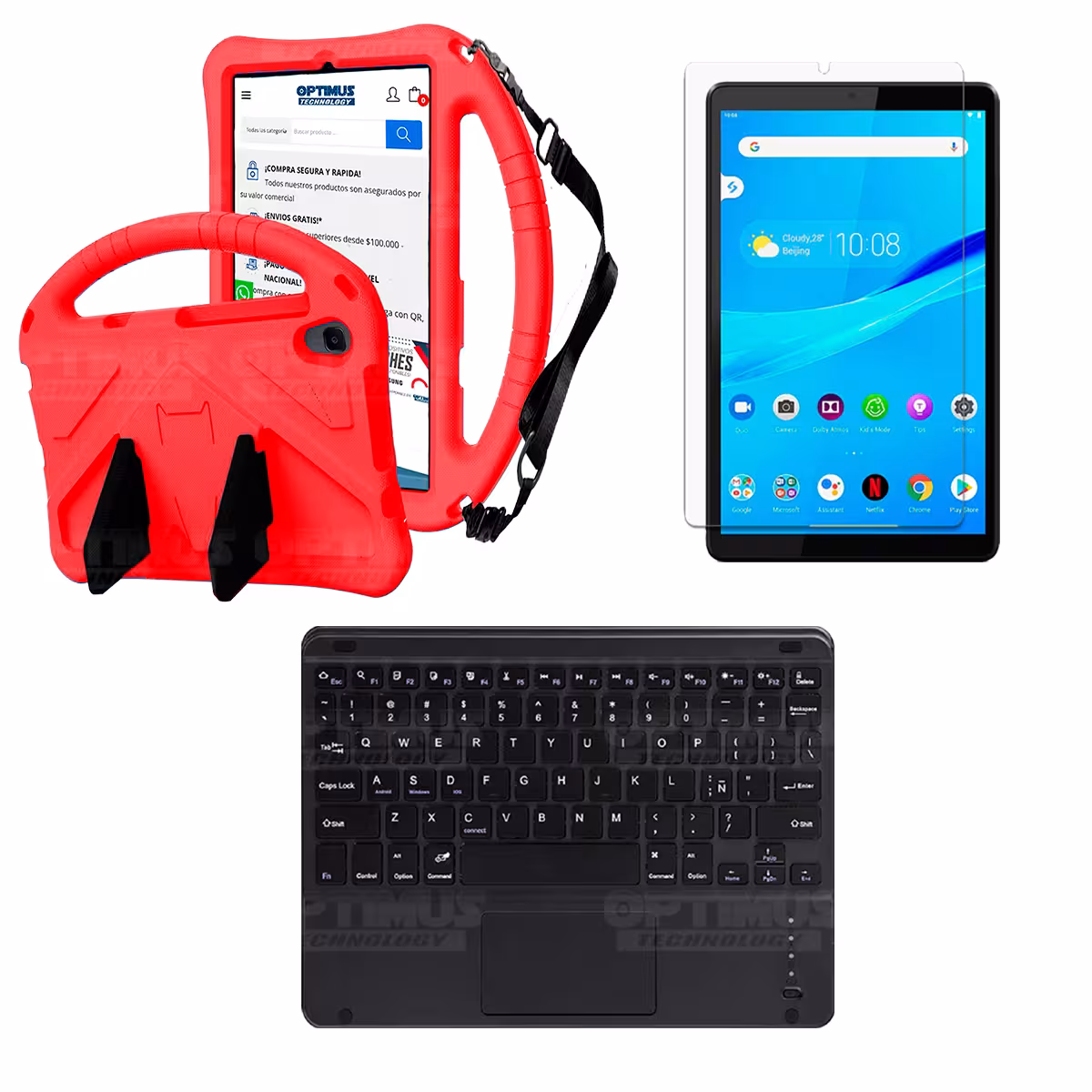 Kit Vidrio templado + Case Protector con correa + Teclado Touchpad Bluetooth Tablet Lenovo M8 X8505f