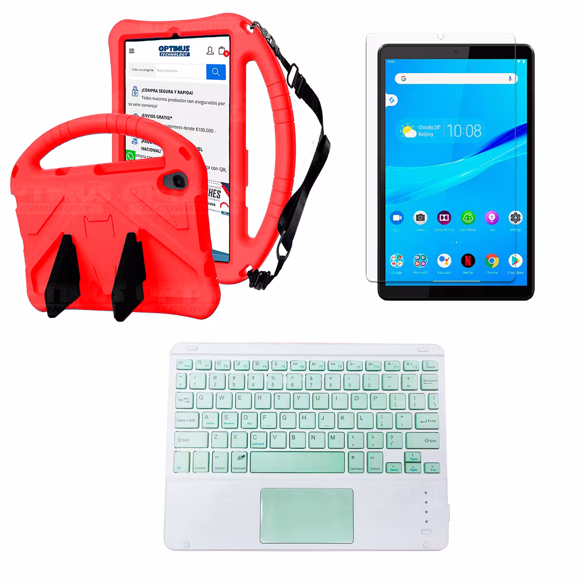 Kit Vidrio templado + Case Protector con correa + Teclado Touchpad Bluetooth Tablet Lenovo M8 X8505f