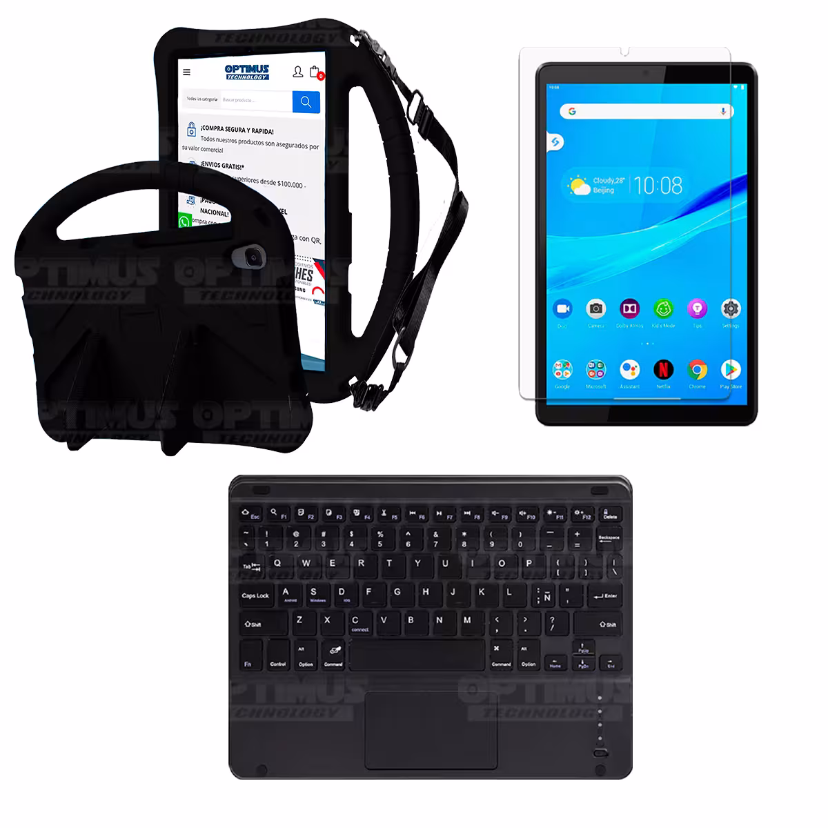 Kit Vidrio templado + Case Protector con correa + Teclado Touchpad Bluetooth Tablet Lenovo M8 X8505f