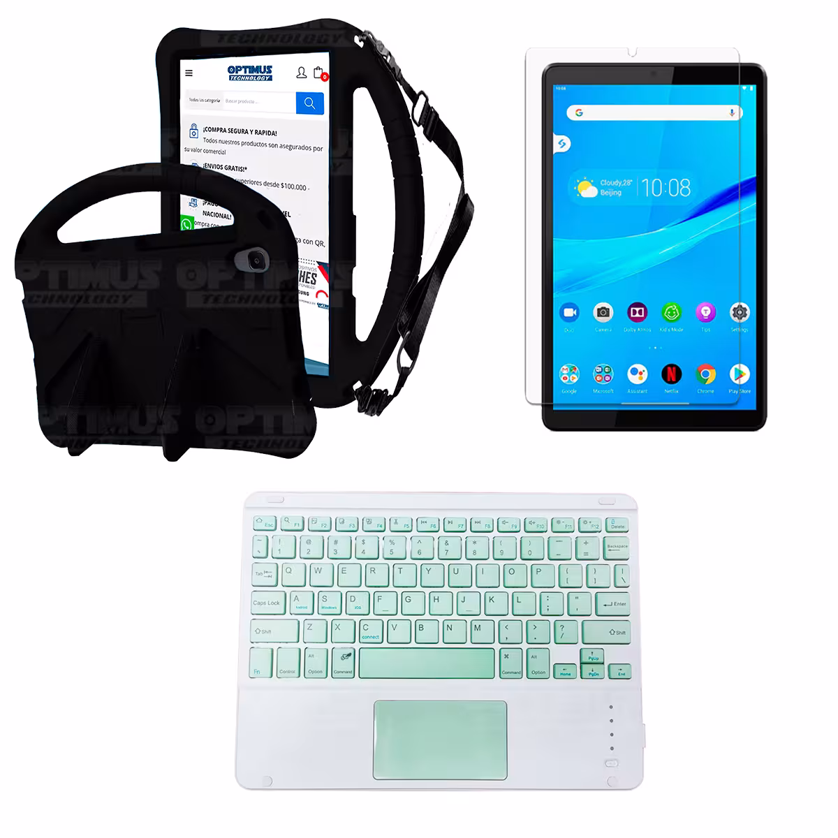 Kit Vidrio templado + Case Protector con correa + Teclado Touchpad Bluetooth Tablet Lenovo M8 X8505f