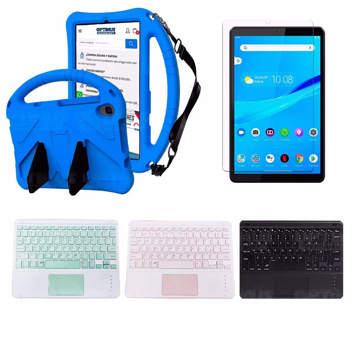 Kit Vidrio templado + Case Protector con correa + Teclado Touchpad Bluetooth Tablet Lenovo M8 X8505f