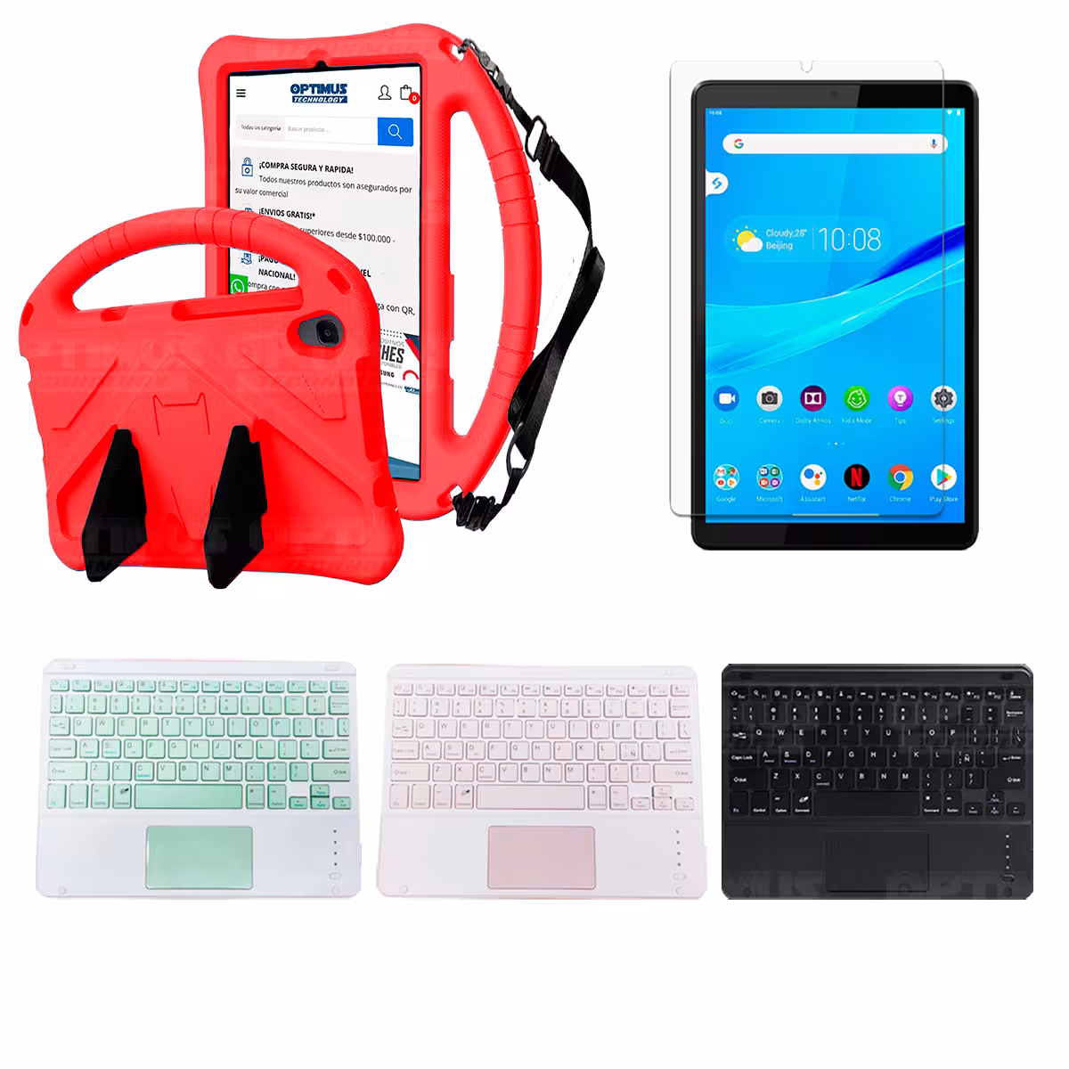 Kit Vidrio templado + Case Protector con correa + Teclado Touchpad Bluetooth Tablet Lenovo M8 X8505f