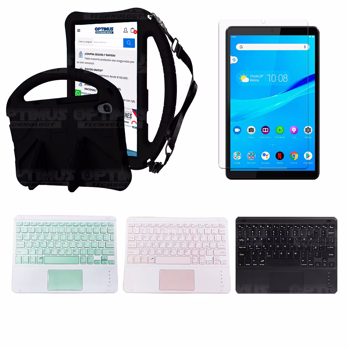 Kit Vidrio templado + Case Protector con correa + Teclado Touchpad Bluetooth Tablet Lenovo M8 X8505f