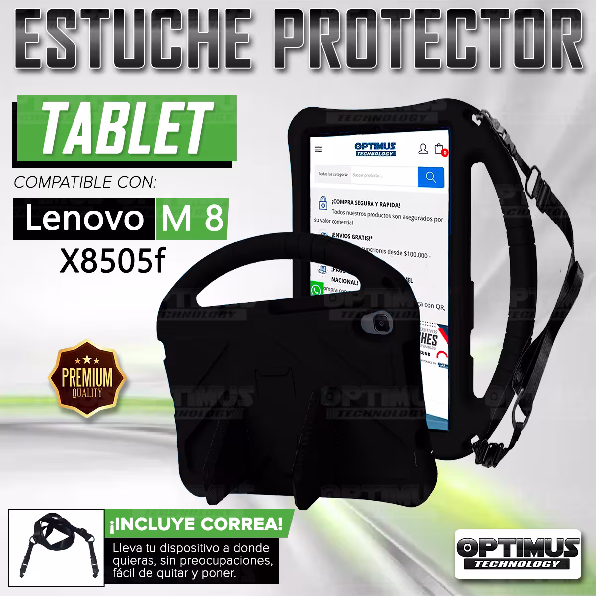 Kit Vidrio templado + Case Protector con correa + Teclado Touchpad Bluetooth Tablet Lenovo M8 X8505f