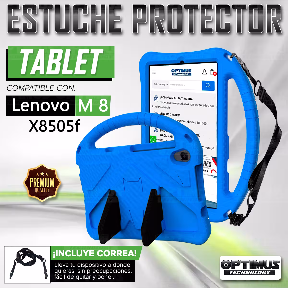 Kit Vidrio templado + Case Protector con correa + Teclado Touchpad Bluetooth Tablet Lenovo M8 X8505f