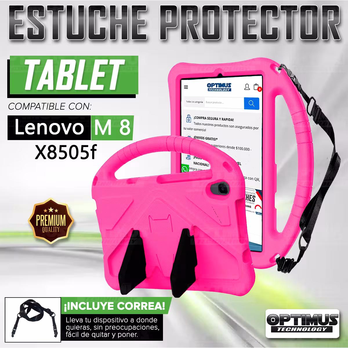 Kit Vidrio templado + Case Protector con correa + Teclado Touchpad Bluetooth Tablet Lenovo M8 X8505f