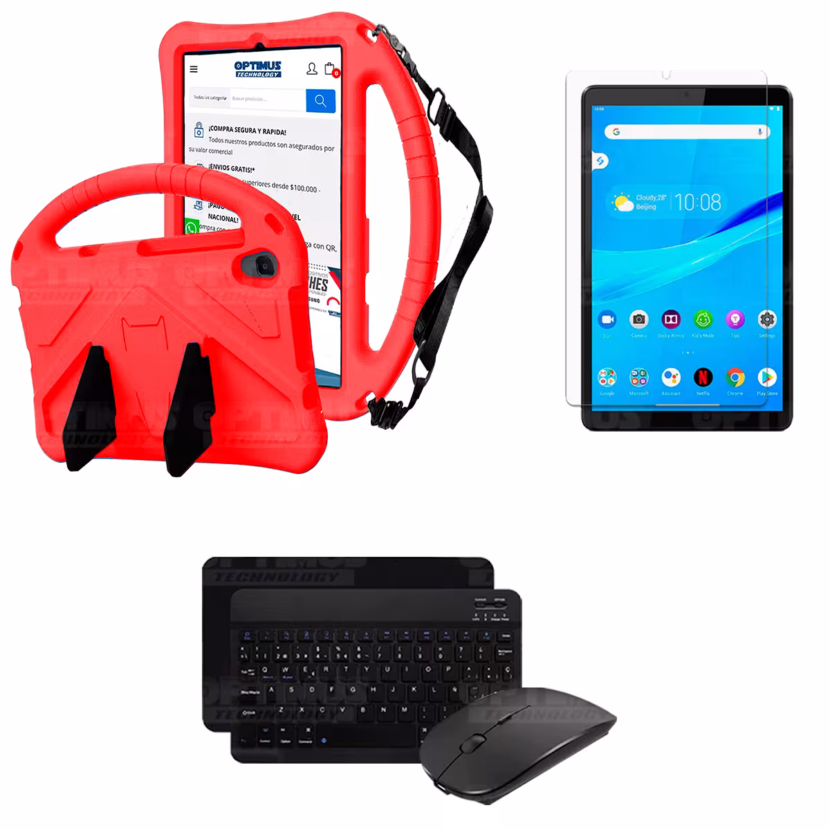 Kit Case Protector con correa + Vidrio templado + Teclado y Mouse Bluetooth Tablet Lenovo M8 X8505f