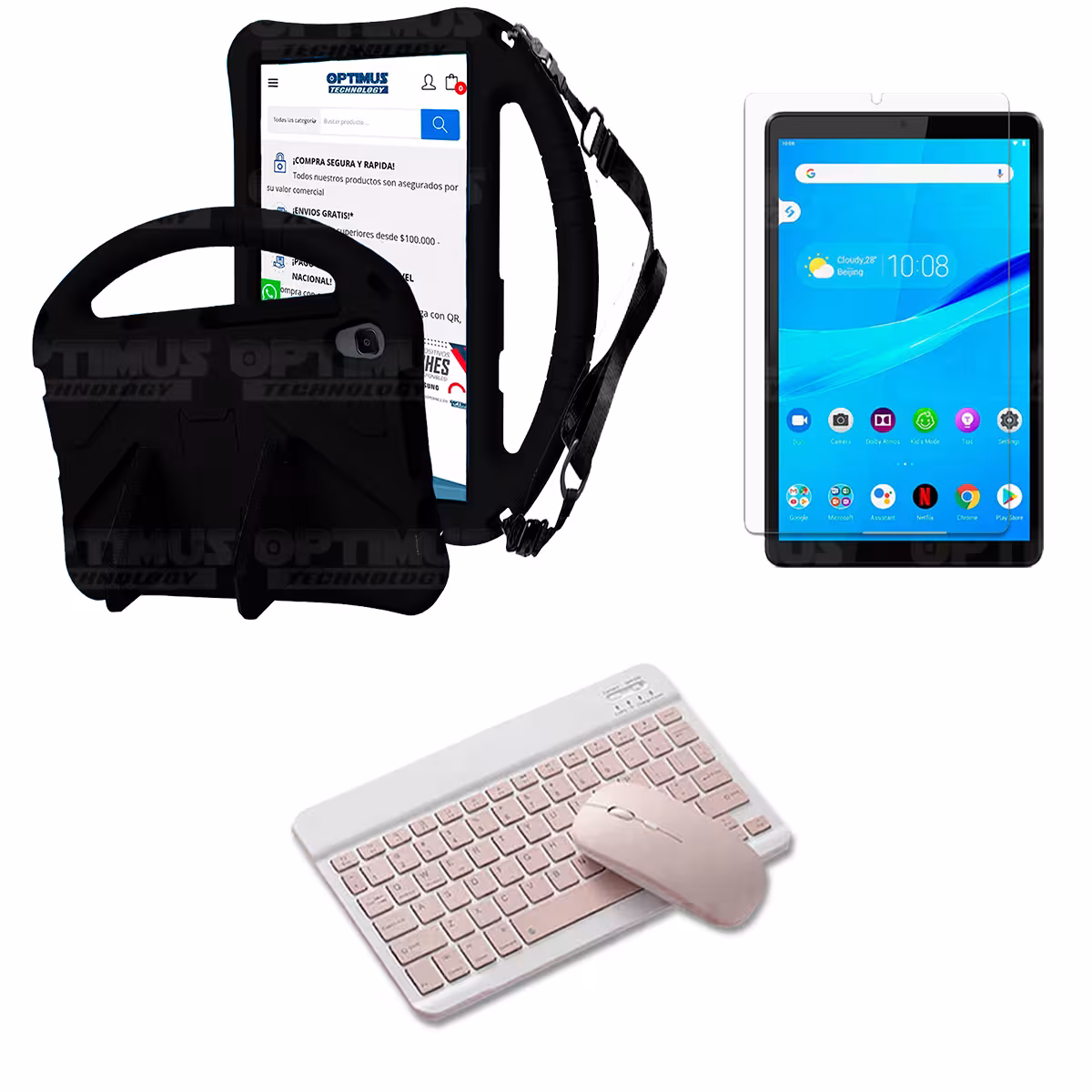 Kit Case Protector con correa + Vidrio templado + Teclado y Mouse Bluetooth Tablet Lenovo M8 X8505f