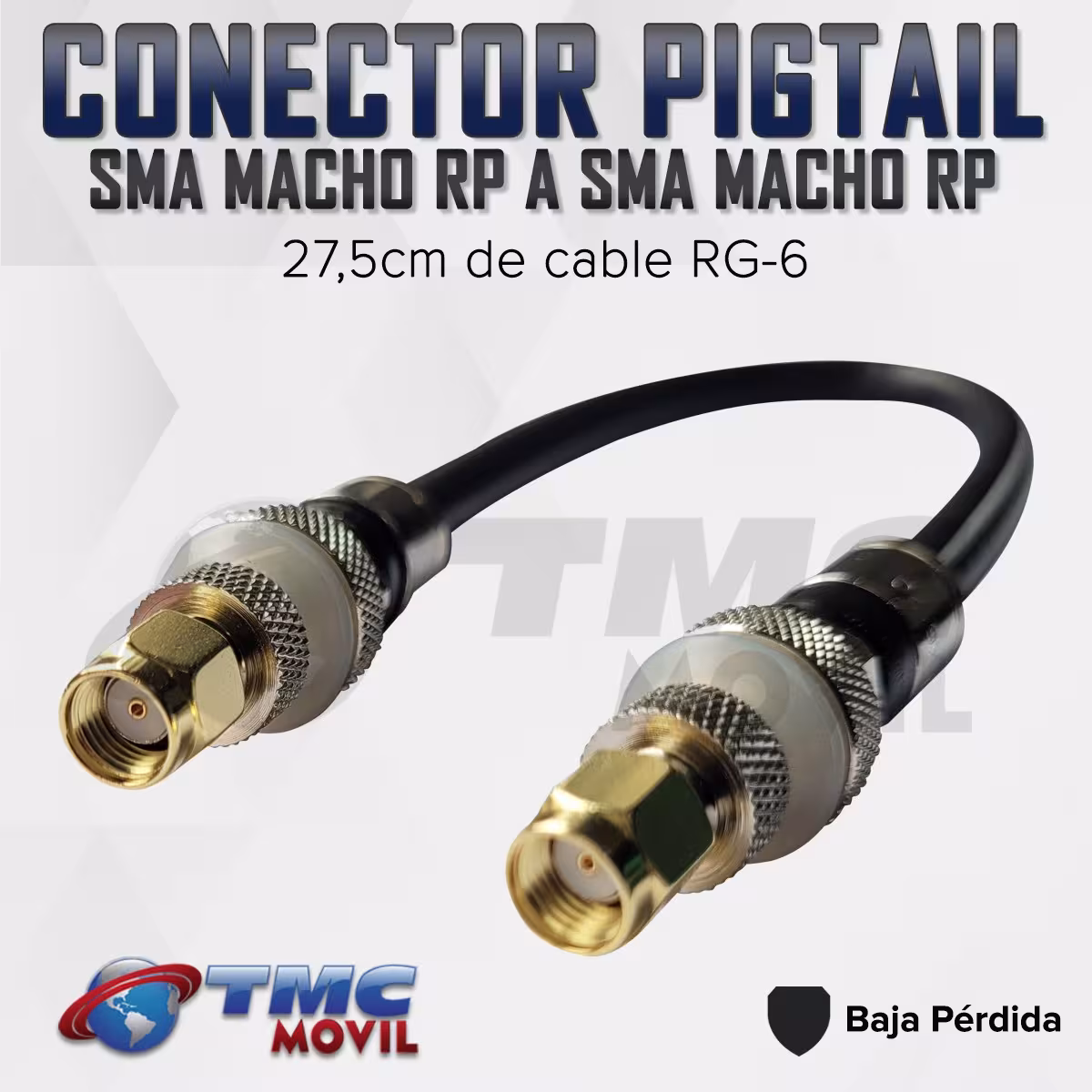 TMC MÓVIL Conector PIGTAIL SMA Macho RP Pin Hembra a SMA Macho RP Pin H ( x2 SMA Male RP ) cable RG-6 27,5cm Ultra Baja Perdida