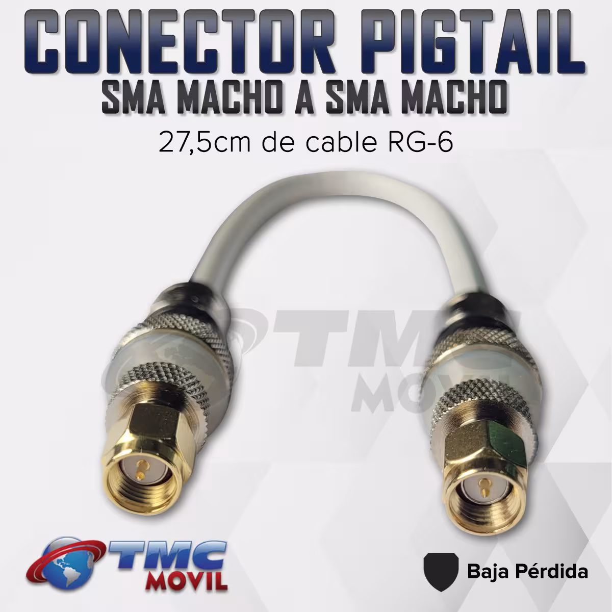 TMC MÓVIL Conector PIGTAIL SMA Macho a SMA Macho ( x2 SMA Male ) Cable RG-6 27,5cm Ultra Baja Perdida