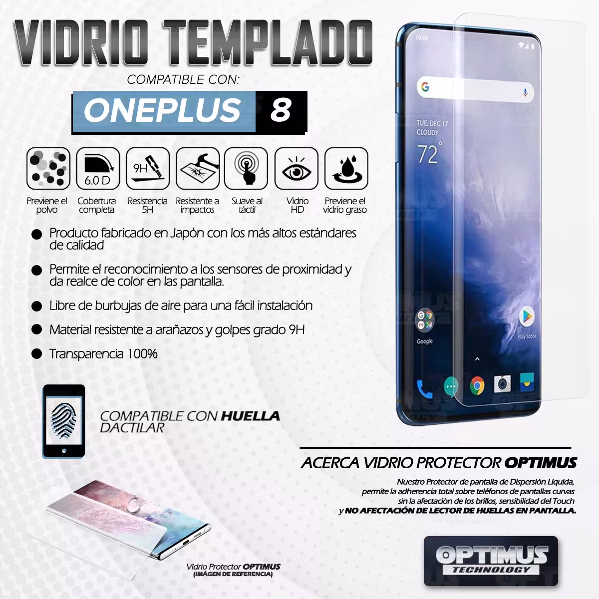 Vidrio templado Protector UV Dispersión Liquida para Celular Smartphone Oneplus 8