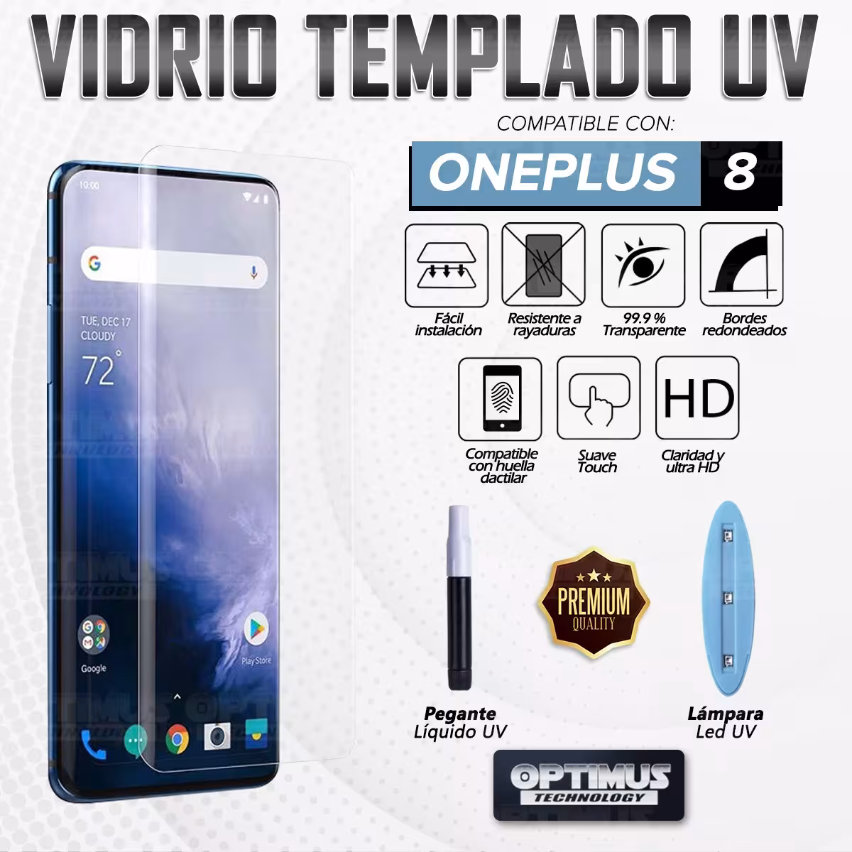 Vidrio templado Protector UV Dispersión Liquida para Celular Smartphone Oneplus 8