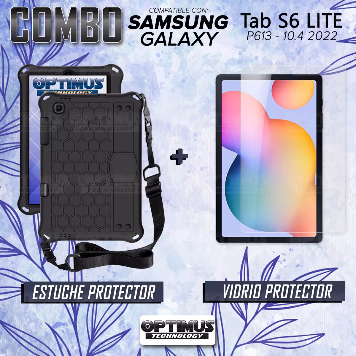 Kit Vidrio Cristal Templado Y Estuche Protector Anti golpes con Correa para Tablet Samsung Galaxy Tab S6 Lite 10.4 2022 P619