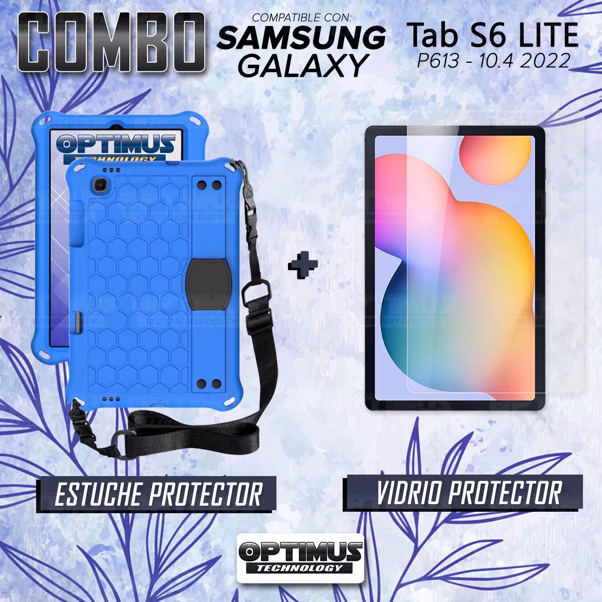 Kit Vidrio Cristal Templado Y Estuche Protector Anti golpes con Correa para Tablet Samsung Galaxy Tab S6 Lite 10.4 2022 P619