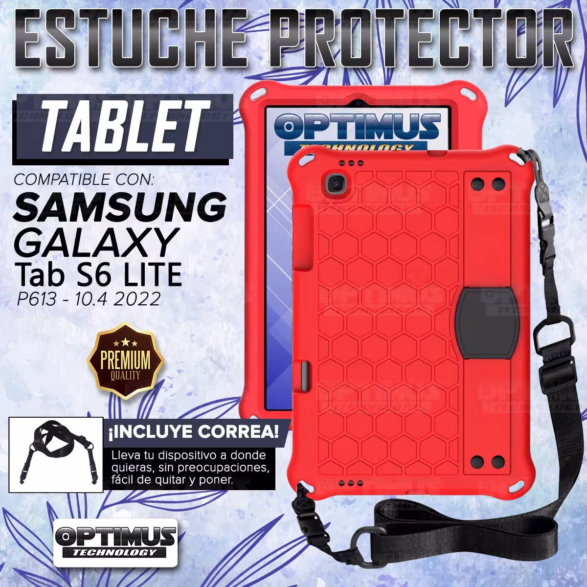 Kit Vidrio Cristal Templado Y Estuche Protector Anti golpes con Correa para Tablet Samsung Galaxy Tab S6 Lite 10.4 2022 P619