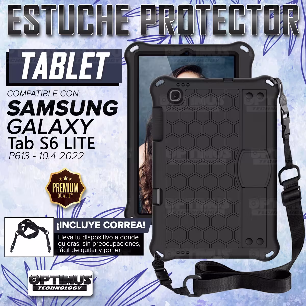 Kit Vidrio Cristal Templado Y Estuche Protector Anti golpes con Correa para Tablet Samsung Galaxy Tab S6 Lite 10.4 2022 P619