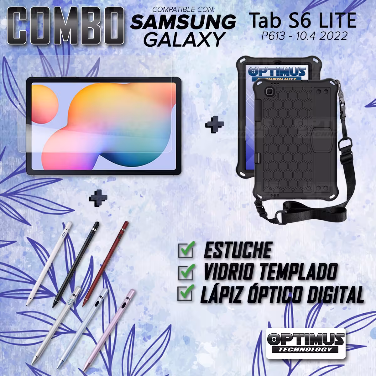 Kit Estuche Protector Correa + Vidrio Templado + Lápiz Digital para Tablet Samsung Galaxy Tab S6 Lite 10.4 2022 P619 - P613