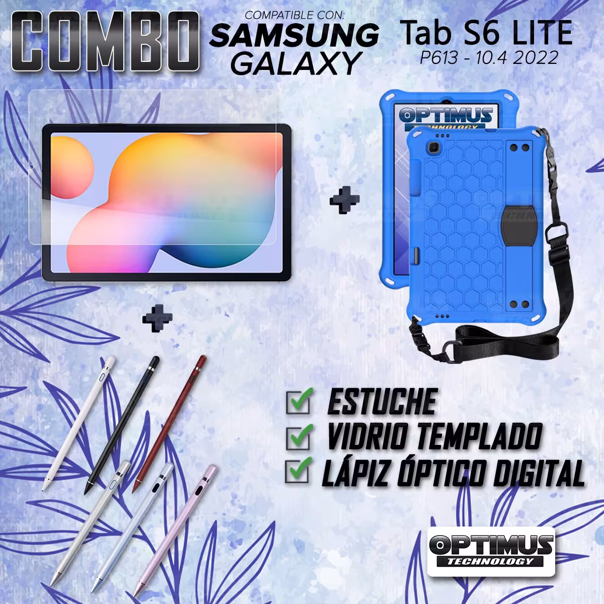 Kit Estuche Protector Correa + Vidrio Templado + Lápiz Digital para Tablet Samsung Galaxy Tab S6 Lite 10.4 2022 P619 - P613