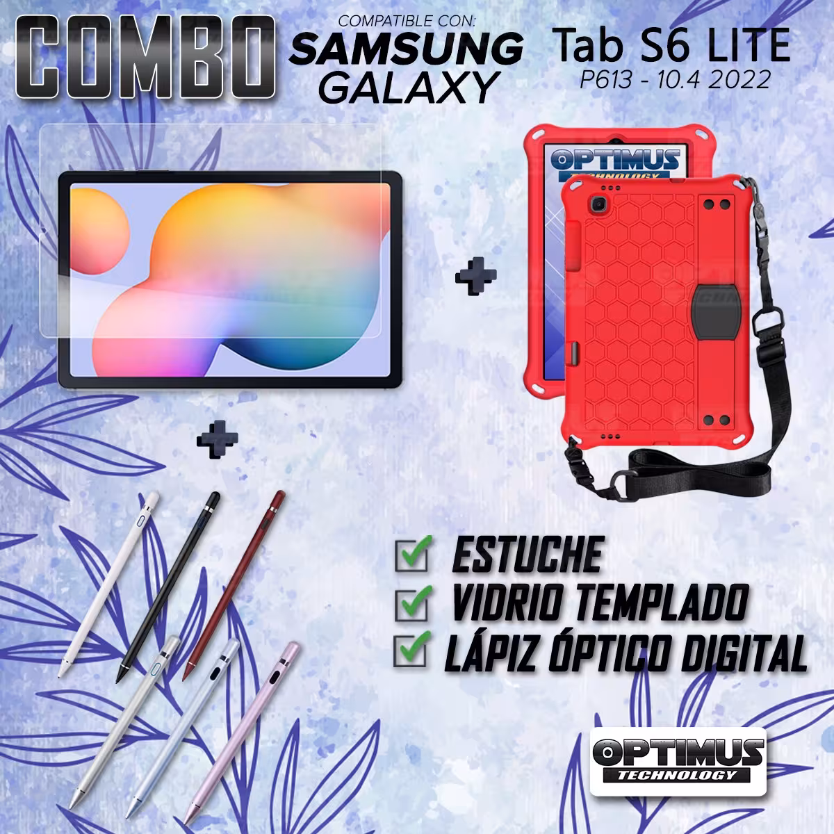 Kit Estuche Protector Correa + Vidrio Templado + Lápiz Digital para Tablet Samsung Galaxy Tab S6 Lite 10.4 2022 P619 - P613