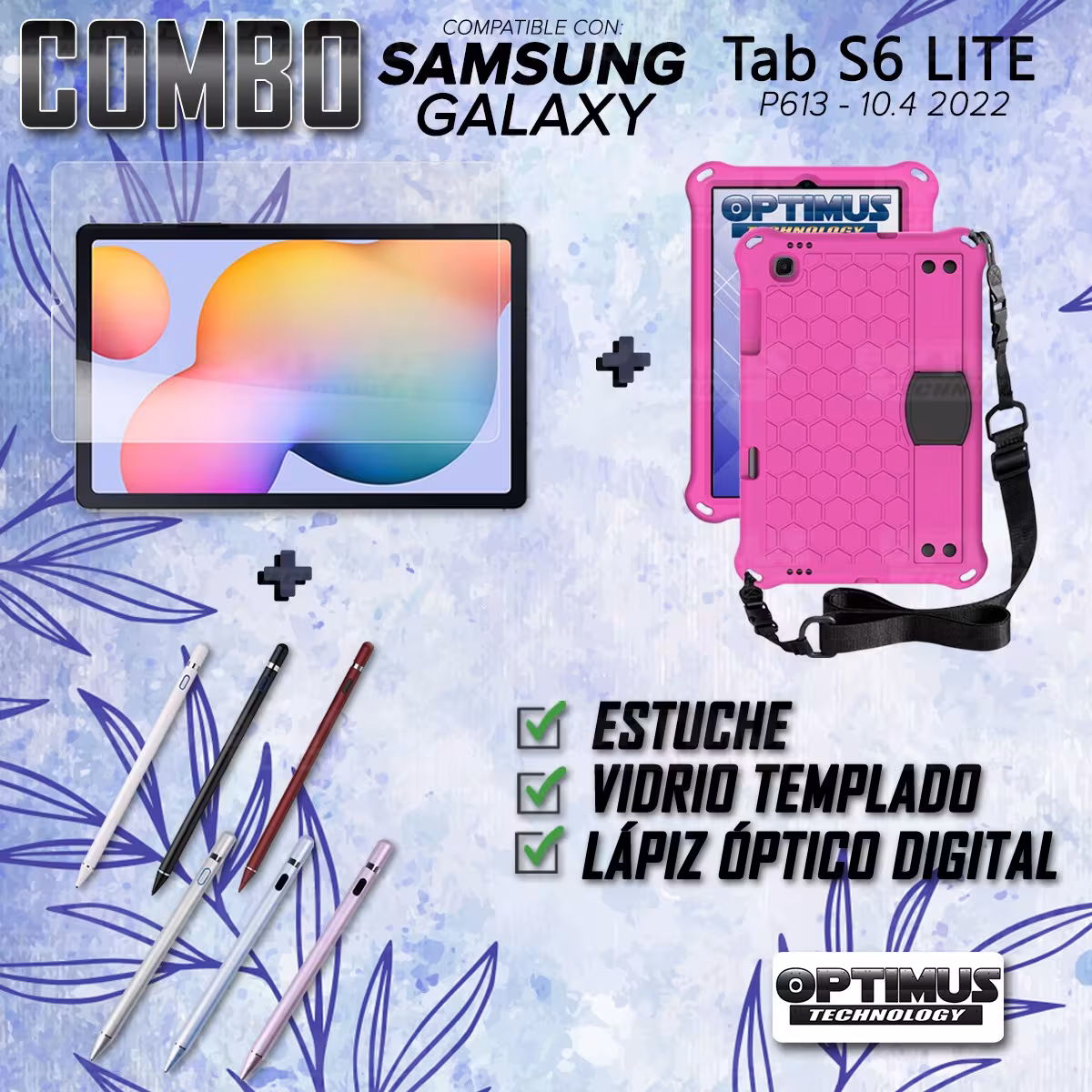 Kit Estuche Protector Correa + Vidrio Templado + Lápiz Digital para Tablet Samsung Galaxy Tab S6 Lite 10.4 2022 P619 - P613