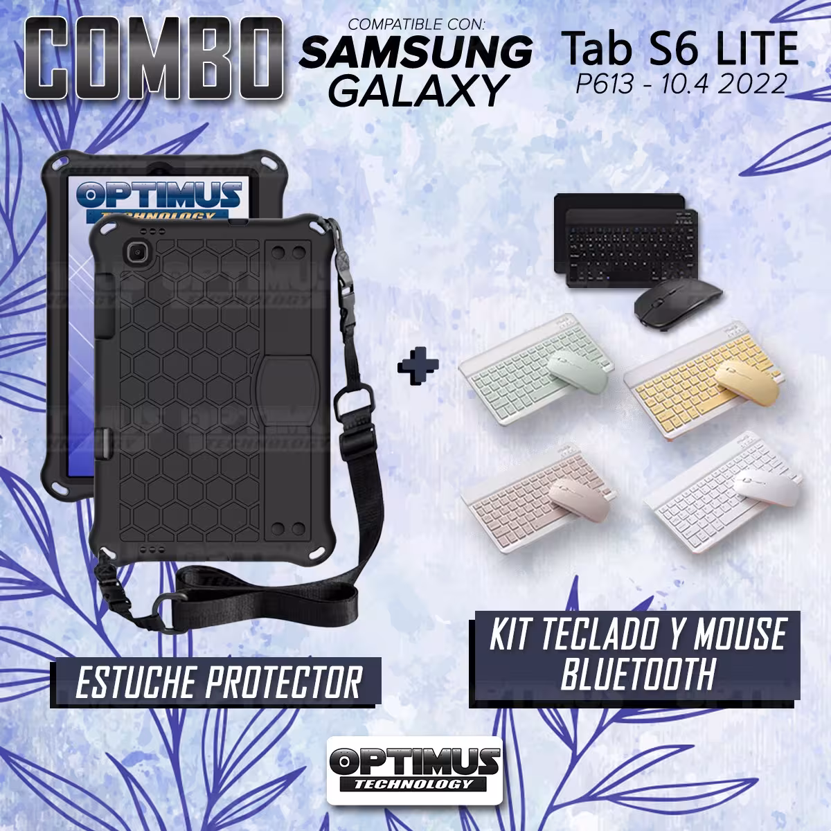 Kit Case Forro Protector con correa + Teclado y Mouse Ratón Bluetooth para Tablet Samsung Galaxy Tab S6 Lite 10.4 2022 P619