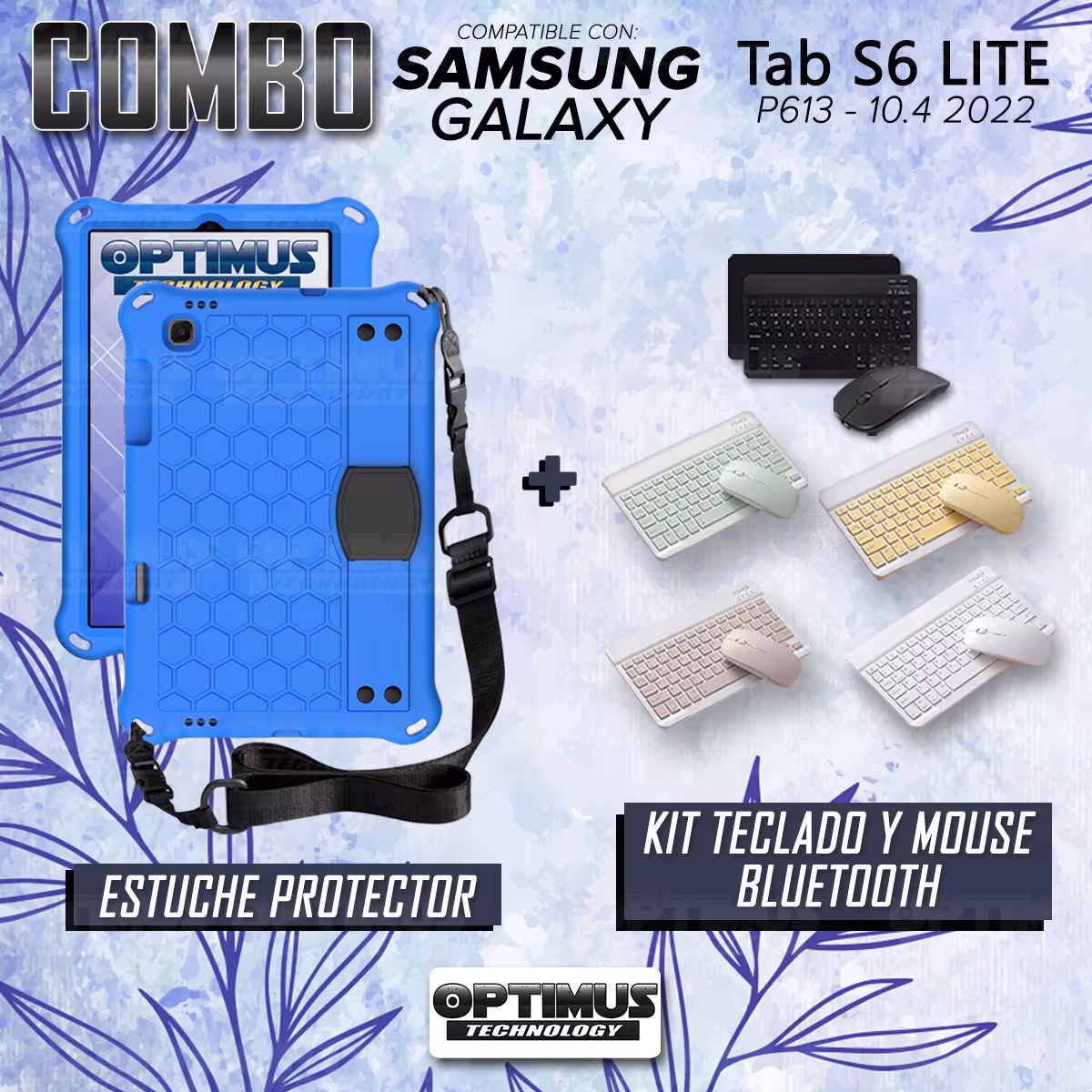 Kit Case Forro Protector con correa + Teclado y Mouse Ratón Bluetooth para Tablet Samsung Galaxy Tab S6 Lite 10.4 2022 P619